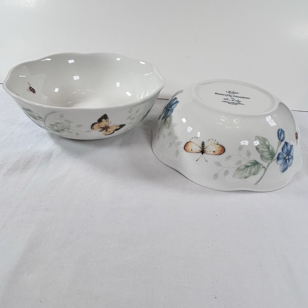2 Lenox Butterfly Meadow Bowl Louise de Luyer Flowers Bees 6-1/2"W 2-1/4"T
